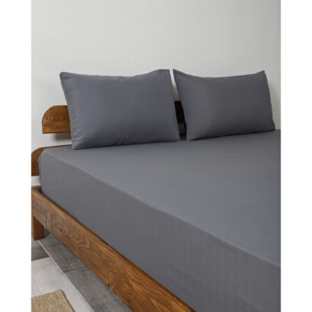 Rozet Tekstil Antrasit 180X200 Çift Kişilik Lastikli Çarşaf Takımı Fitted Pamuklu Kumaş Yastık Kılıflı 180 X 200 cm