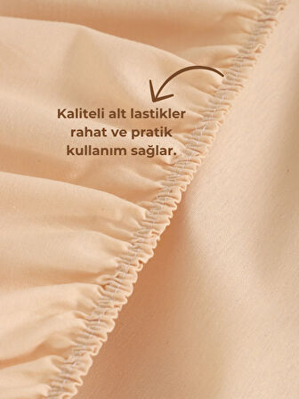 Rozet Tekstil Bej 180X200 Çift Kişilik Lastikli Çarşaf Takımı Fitted Pamuklu Kumaş Yastık Kılıflı