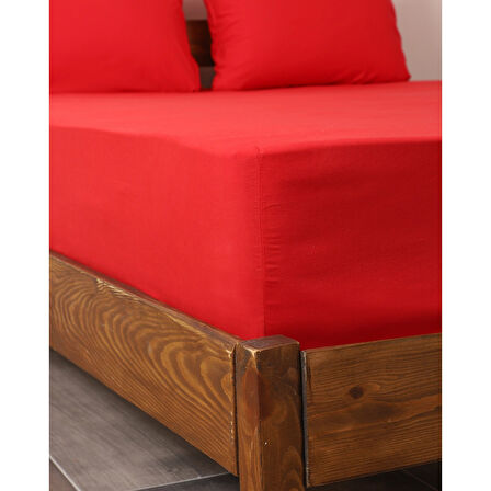 Rozet Tekstil Kırmızı 180X200 Çift Kişilik Lastikli Çarşaf Takımı Fitted Pamuklu Kumaş Yastık Kılıflı