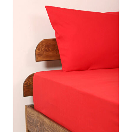 Rozet Tekstil Kırmızı 180X200 Çift Kişilik Lastikli Çarşaf Takımı Fitted Pamuklu Kumaş Yastık Kılıflı