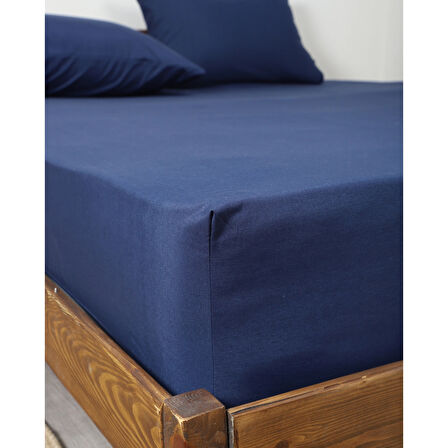 Rozet Tekstil Lacivert 180X200 Çift Kişilik Lastikli Çarşaf Takımı Fitted Pamuklu Kumaş Yastık Kılıflı
