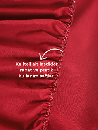 Rozet Tekstil Bordo 200X200 Çift Kişilik Lastikli Çarşaf Takımı Fitted Pamuklu Kumaş Yastık Kılıflı
