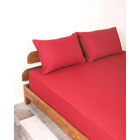 Rozet Tekstil Bordo 200X200 Çift Kişilik Lastikli Çarşaf Takımı Fitted Pamuklu Kumaş Yastık Kılıflı