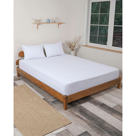 Rozet Tekstil Beyaz 180X200 Çift Kişilik Lastikli Çarşaf Takımı Fitted Pamuklu Kumaş Yastık Kılıflı