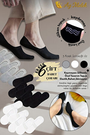Erkek Çorap (6 Çift) Silikon Topuk Kaymayan Burun Dikişsiz Kaliteli Babet Çorap
