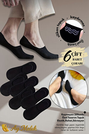 Erkek Çorap (6 Çift) Silikon Topuk Kaymayan Burun Dikişsiz Kaliteli Babet Çorap