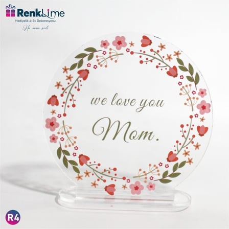 Pleksi Masa Üstü Anne sevgisi renkli çiçek buketi