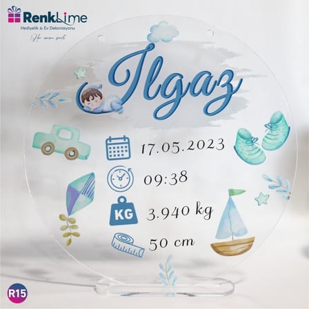 Pleksi Kapı Süsü Erkek Bebek Doğum Tarihli