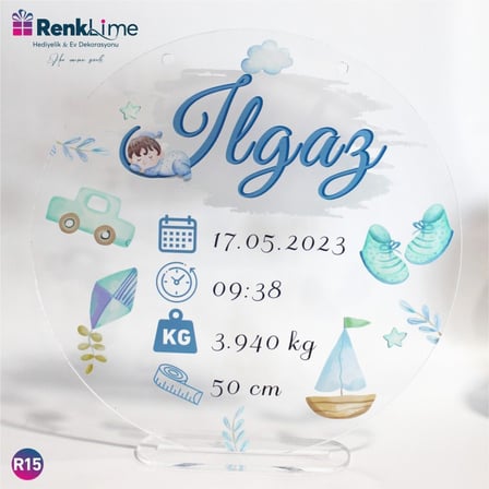 Pleksi Kapı Süsü Erkek Bebek Doğum Tarihli