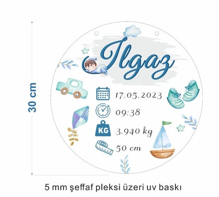 Pleksi Kapı Süsü Erkek Bebek Doğum Tarihli