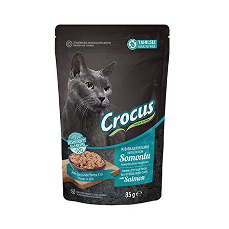 Crocus Tahılsız Pouch Jöleli Somonlu Kısırlaştırılmış Konserve Kedi Maması 85 Gr