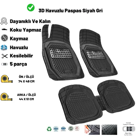 AUDİ A3 HB 2018 HASIR DESEN 3D UNİVERSAL UYUMLU PASPAS GRİ