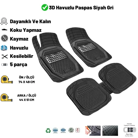 AUDİ A3 SEDAN 2017 HASIR DESEN 3D UNİVERSAL UYUMLU PASPAS GRİ