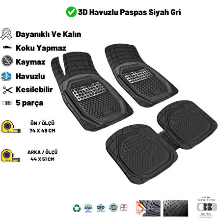 Citroen Berlingo 2017 HASIR DESEN 3D UNİVERSAL UYUMLU PASPAS GRİ