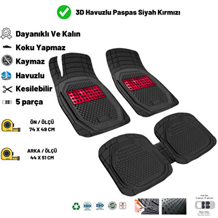 Citroen C3 2015 HASIR DESEN 3D UNİVERSAL UYUMLU PASPAS KIRMIZI