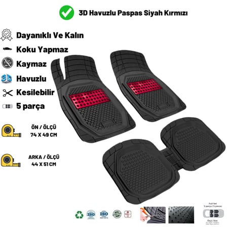 Peugeot 308 HB 2018 HASIR DESEN 3D UNİVERSAL UYUMLU PASPAS KIRMIZI