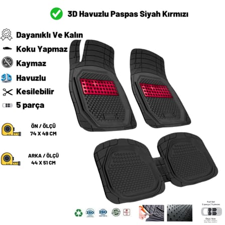 Skoda Fabia HB 2014 HASIR DESEN 3D UNİVERSAL UYUMLU PASPAS KIRMIZI