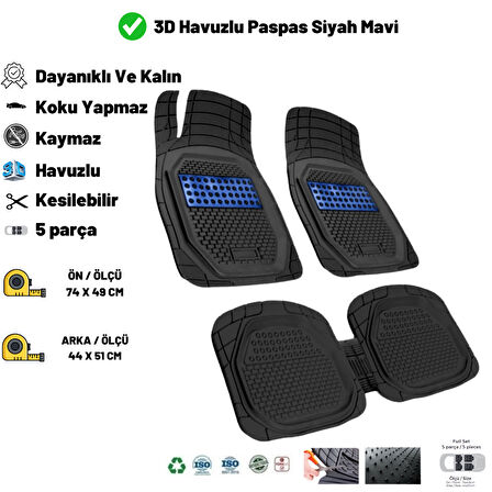 Mercedes S serisi W 221 2009 HASIR DESEN 3D UNİVERSAL UYUMLU PASPAS MAVİ