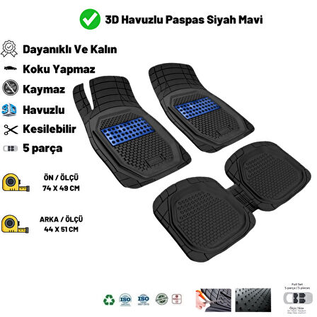 Renault Fluence Sedan 2014 HASIR DESEN 3D UNİVERSAL UYUMLU PASPAS MAVİ