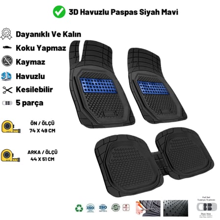 Toyota Corolla Sedan 2001 HASIR DESEN 3D UNİVERSAL UYUMLU PASPAS MAVİ
