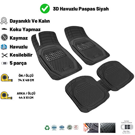 Citroen C5 Sedan 2010 HASIR DESEN 3D UNİVERSAL UYUMLU PASPAS SİYAH RENK