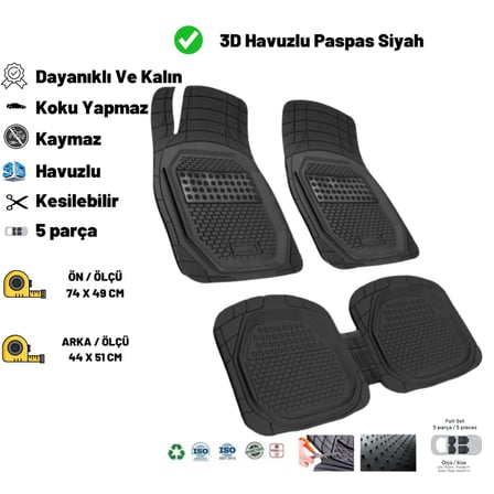 Dacia Logan Sedan 2005 HASIR DESEN 3D UNİVERSAL UYUMLU PASPAS SİYAH RENK