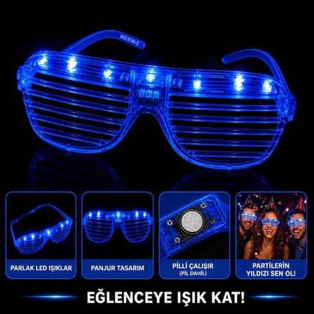 Led Işıklı Panjur Parti Gözlüğü Mi Renk Shutter Gözlük