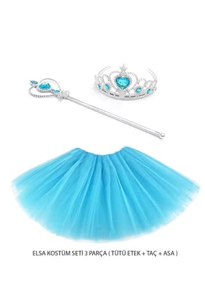 Mi Prenses Elsa Kostüm Seti 3 Parça (tütü Etek + Taç + Asa )