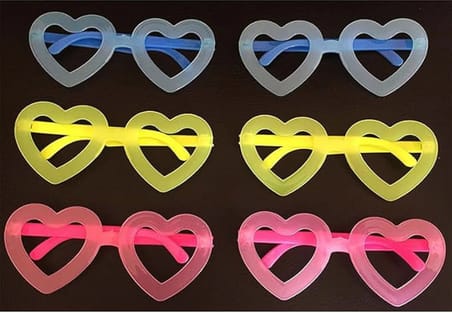 Retro Neon Fosforlu Kalp Gözlük 12 Adet – 80’ler 90’lar Parti Stili