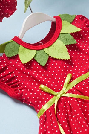 3-6-9 Ay Çilek Bebekler Penye Kumaş Kısa Kol Bebek Elbisesi Kırmızı