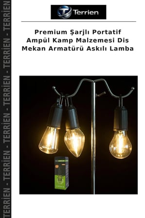 Premium Şarjlı Portatif Ampül Kamp Malzemesi Dis Mekan Armatürü Askılı Lamba