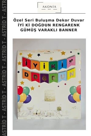 Özel Seri Buluşma Dekor Duvar İYİ Kİ DOĞDUN RENGARENK GÜMÜŞ VARAKLI BANNER