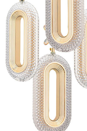 Modern Ledli 4'lü Gold 3 Renk Kristal Taşlı Avize