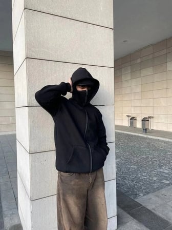 Samuray Ninja Çift Kapşonlu ZIP Fermuarlı Kanguru Çepli Tam Fermuarlı Hoodie Swetshirt
