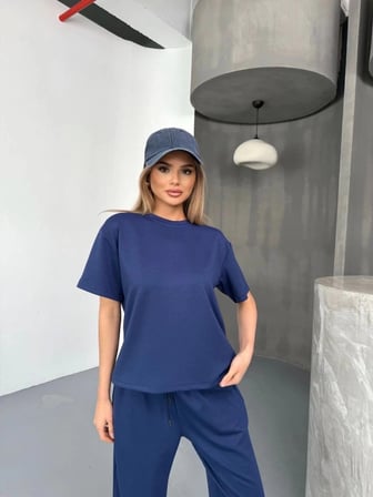 Osy Modal Yumuşak Dokulu Kumaş Kısa Kollu Bluz Rahat Pantalon Ikili Takım