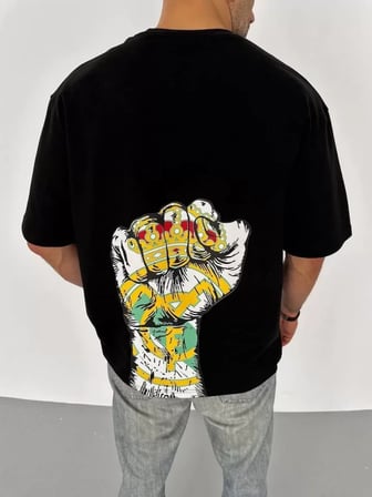 Unisex Bisiklet Yaka Baskılı Oversize TShirt