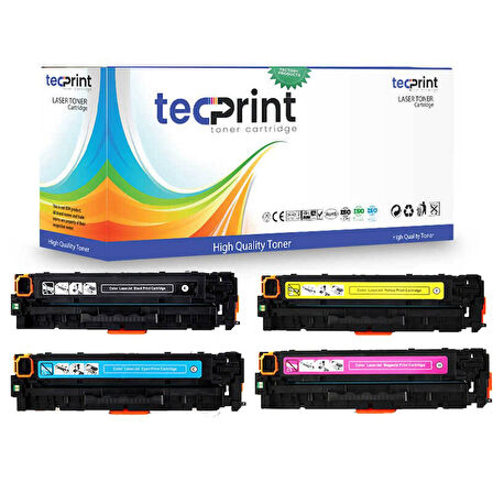 Tecprint HP CB540 CB541 CB542 CB543 Muadil Toner Seti 4 Renk Siyah Mavi Sarı Kırmızı (CMYK)