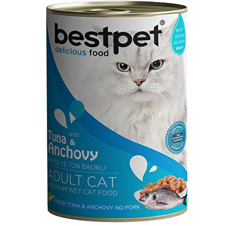 Bestpet Ton Balıklı ve Hamsili Gravy Yetişkin Konserve Kedi Maması 400 Gr