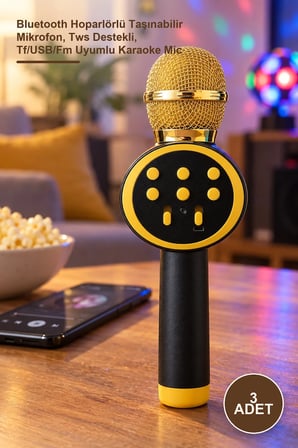 3 Adet Kablosuz Karaoke Mikrofonu – Bluetooth Hoparlörlü Taşınabilir Mikrofon, Tws Destekli, Tf/USB/Fm Uyumlu Karaoke Mic