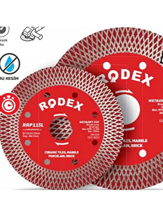 Rodex 115MM KURU ISLAK KESİMLİ DEV BÖLÜMLÜ AGRESİF ELMAS TESTERE BIÇAĞI (RRP115L)