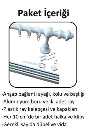 Çift Raylı Ahşap Klasik Rustik Perde Askısı (Alüminyum Boru) Halka ve Klips