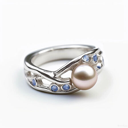 İnci ve Safir Taşlı Altın Yüzük – Nayela