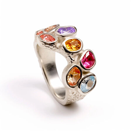 Çok Renkli Turmalin Taşlı Gümüş Yüzük – Mirellia Arc