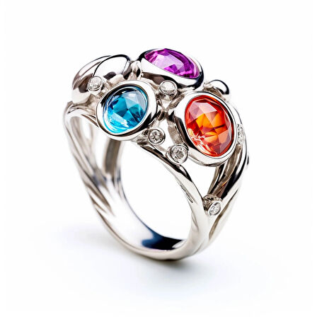 Renkli Turmalin Taşlı Gümüş Yüzük – Liria Bloom