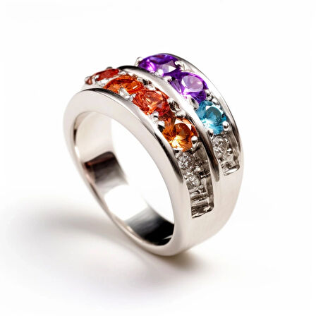 Çok Renkli Zirkon Taşlı Gümüş Yüzük – Prisma Line
