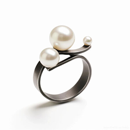 Lineer İnci Taşlı Gümüş Yüzük – Axis Line