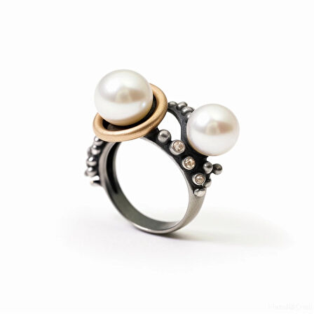 Siyah İnci Taşlı Gümüş Yüzük – Astral Verge