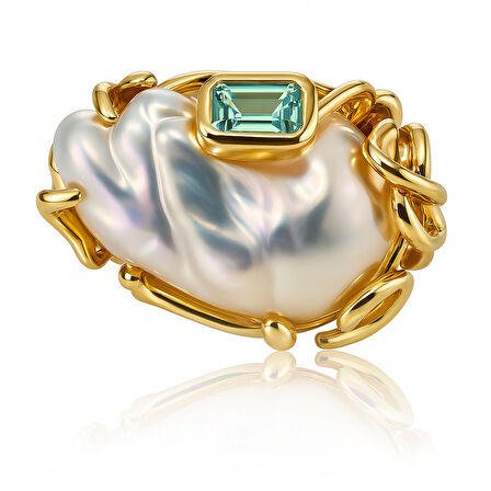 İnci ve Topaz Taşlı Gümüş Yüzük – Ocean Script