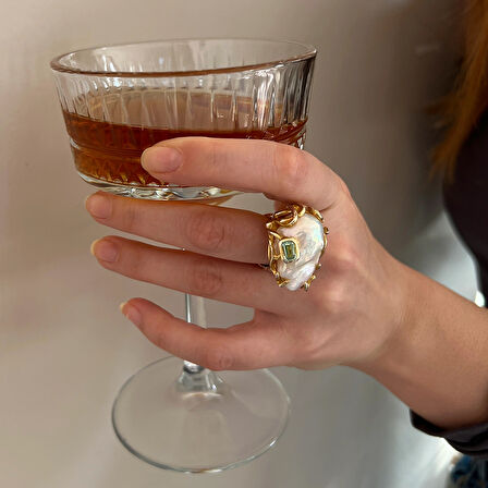 İnci ve Topaz Taşlı Gümüş Yüzük – Ocean Script