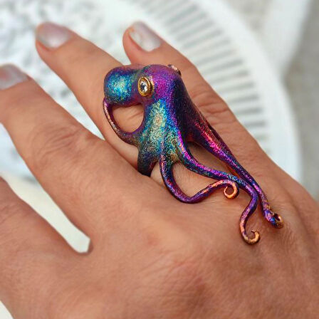 Iridesan Ahtapot Desenli Gümüş Yüzük – Abyssal Bloom